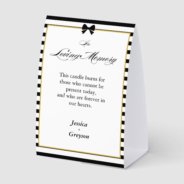 Black White Stripes Gold Wedding In Loving Memory (Front)