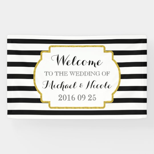 Black White Stripes Gold Wedding Welcome Sign