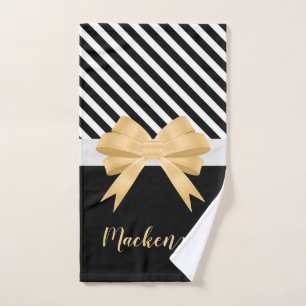 Black White Stripes Goldem Bow Bath Towel Set