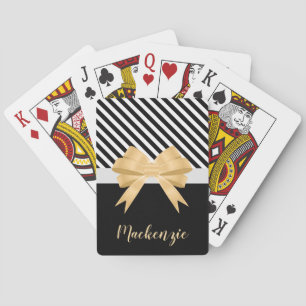 Black White Stripes Goldem Bow Playing Cards