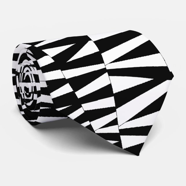 Black White Stripes Gone Wild Mens Tie (Rolled)