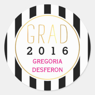 Black white stripes grad 2016 modern graduation classic round sticker