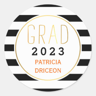 Black white stripes grad 2016 trendy graduation classic round sticker