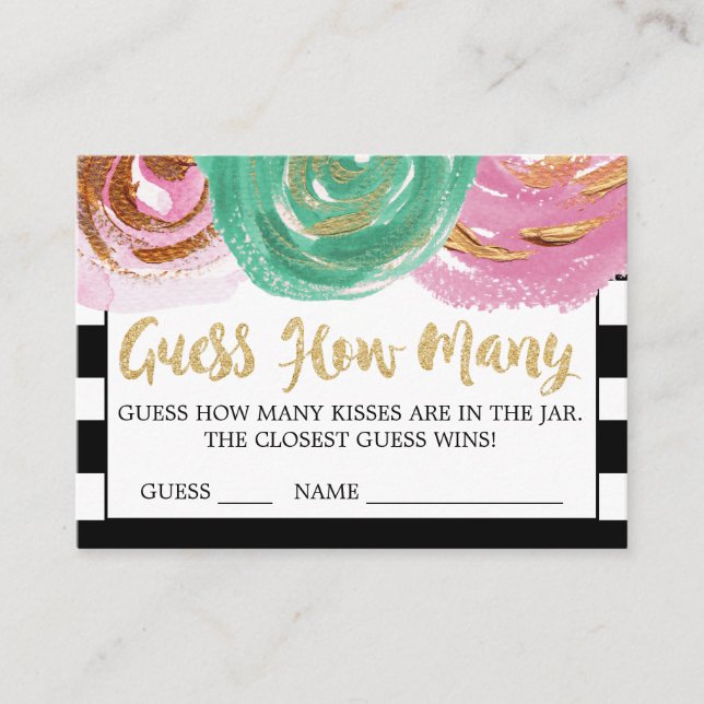 Black White Stripes Guess How Many Kisses Cards (Front)