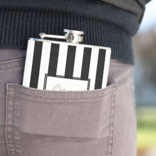 Black White Stripes Hip Flask