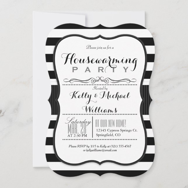 Black & White Stripes Housewarming Party Invitation (Front)