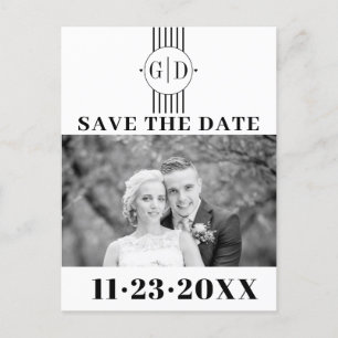 Black white stripes   initials photo Save The Date Postcard