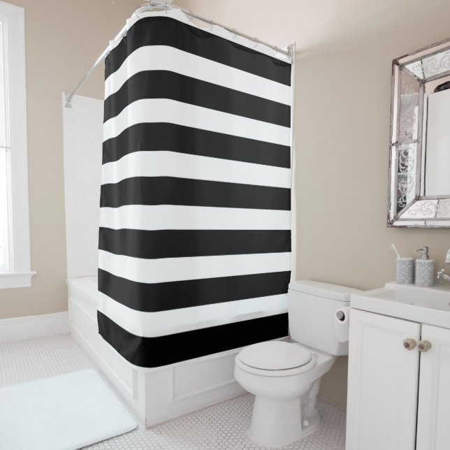 Black & White Stripes Modern Chic Shower Curtain (In Situ)