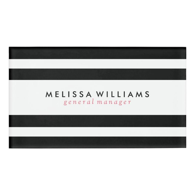 Black & White Stripes Modern Design Name Tag (Front)