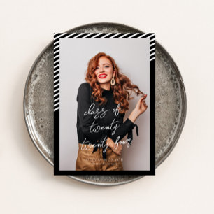 Black White Stripes Modern Minimalist Graduation Invitation