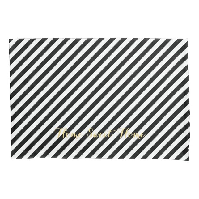 Black White Stripes Modern Pattern Gold Monogram Pillowcase (Front)