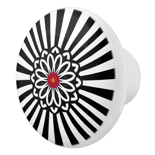 Black & White Stripes Modern Retro Ceramic Knob (Right)