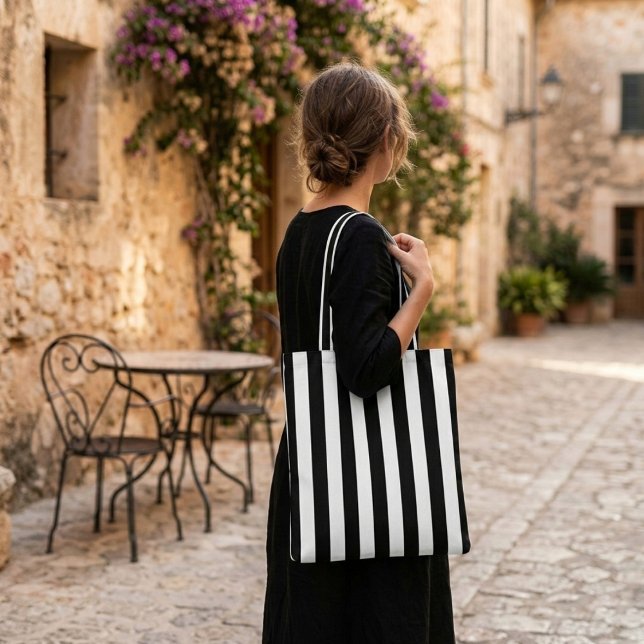 Black white stripes modern shopping bag (Creator Uploaded)