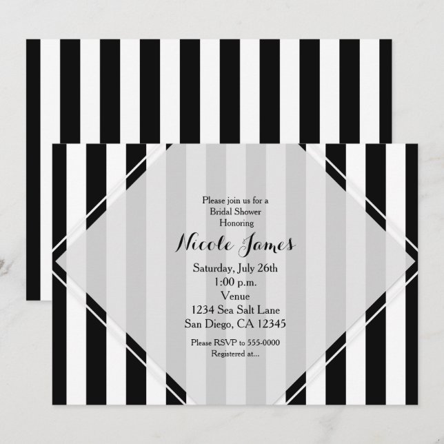 Black & White Stripes Modern Striped Invitations (Front/Back)