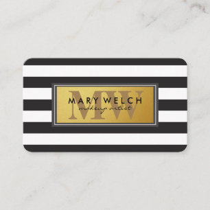 Black White Stripes Monogram Appointment Card