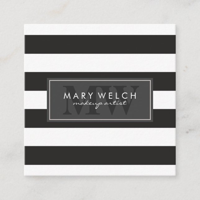 Black White Stripes Monogram (appointment card) Appointment Card (Front)