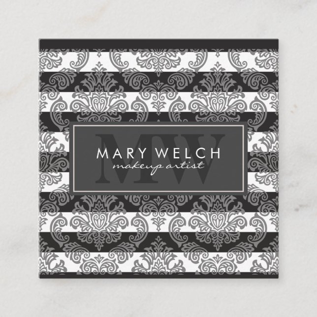 Black White Stripes Monogram (appointment card) Appointment Card (Front)