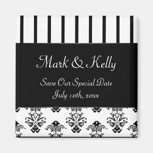 Black & White Stripes, Monogram Baroque Magnet