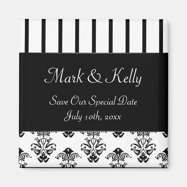 Black & White Stripes, Monogram Baroque Magnet (Front)