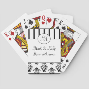 Black & White Stripes, Monogram Baroque Playing Cards
