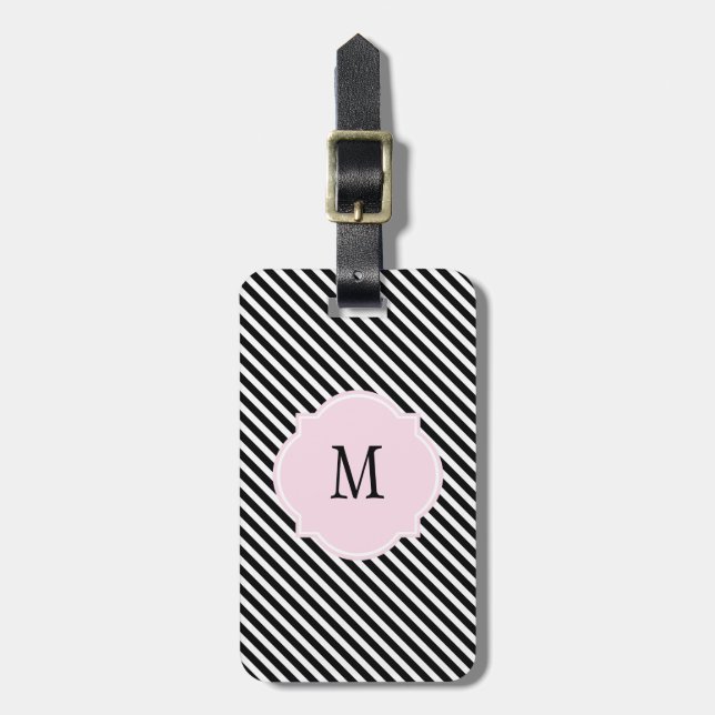 Black & White Stripes Monogram Luggage Tag (Front Vertical)