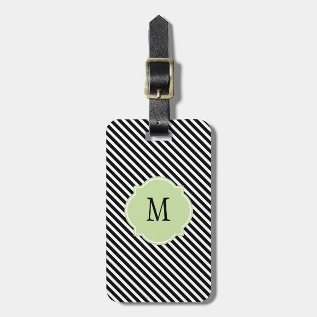 Black & White Stripes Monogram Luggage Tag (Front Vertical)