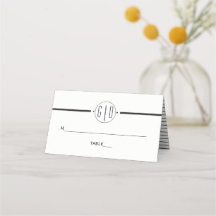 Black white stripes monogram wedding folded escort place card