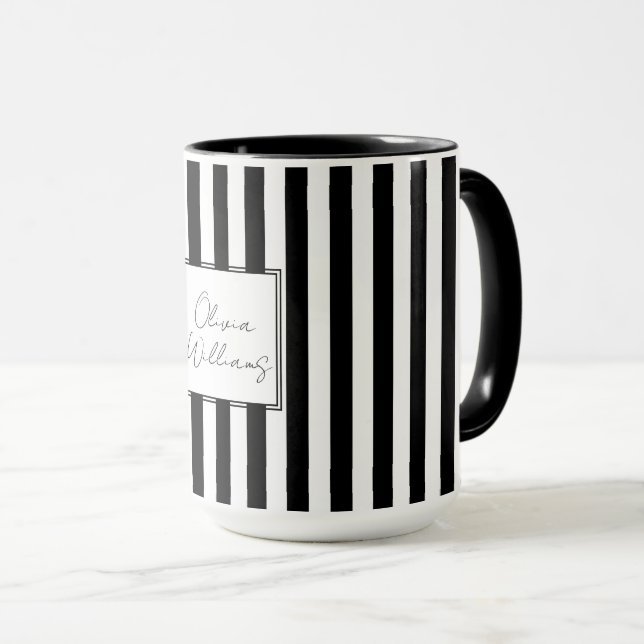Black White Stripes Mug (Front Right)