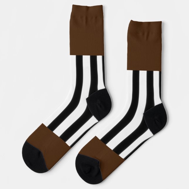 Black White Stripes On Brown Socks (Left)