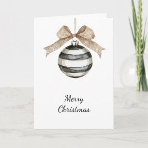Black White Stripes Ornament Bow Christmas Card