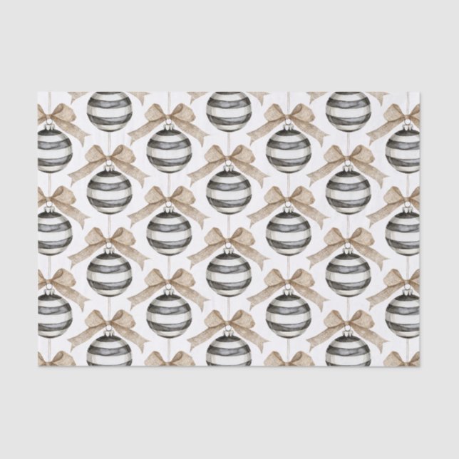 Black White Stripes Ornament Bow Christmas Tissue Paper (Front)