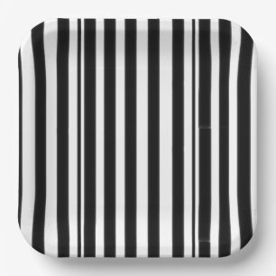 Black White Stripes Paper Plate