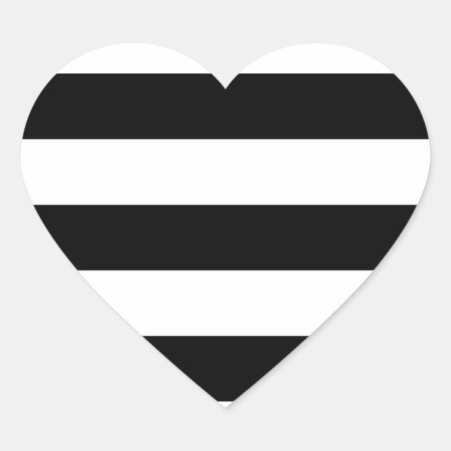 black white stripes pattern heart sticker (Front)