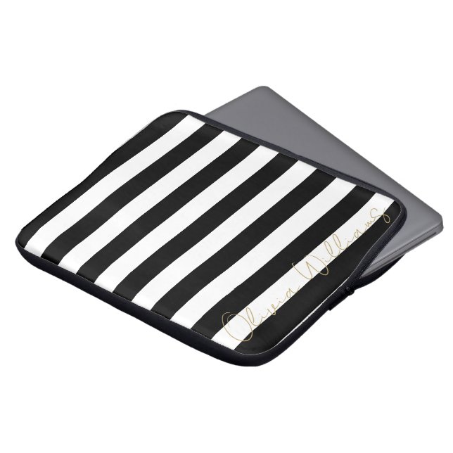 Black White stripes Pattern Laptop Sleeve (Front Top)