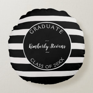 Black & White Stripes Pattern Round Cushion