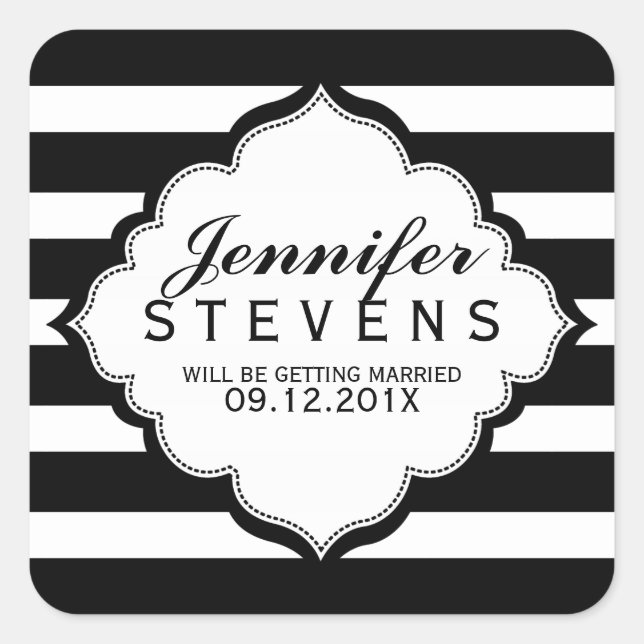 Black & White Stripes Pattern Wedding  Sticker (Front)