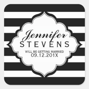 Black & White Stripes Pattern Wedding  Sticker