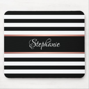 Black White Stripes Personalised Mouse Mat