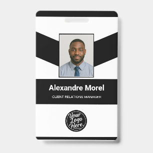 Black White Stripes Photo Name Employee ID Badge