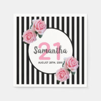 Black white stripes pink florals 21st birthday