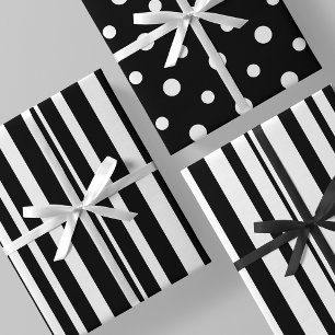 Black & White Stripes & Polka Dots Wrapping Paper Sheet