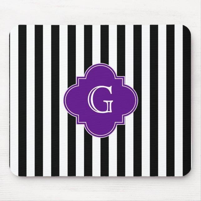 Black White Stripes, Purple Label Monogram Mouse Mat (Front)