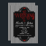 Black White Stripes Red Gothic Bat Wedding Invitation<br><div class="desc">Customise for your event</div>