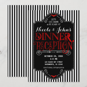 Black White Stripes Red Gothic Dinner Reception Invitation