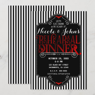 Black White Stripes Red Gothic Rehearsal Dinner Invitation