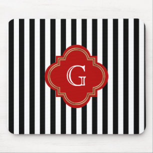 Black White Stripes, Red Label Monogram Mouse Mat