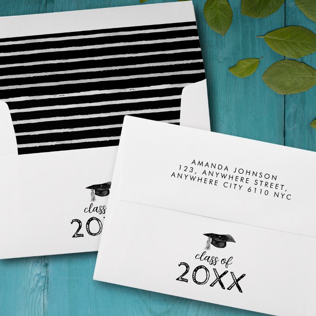 Black White Stripes Return Address Graduation Envelope (Creator Uploaded)