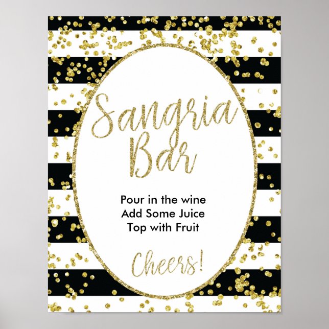 Black & White Stripes Sangria Bar Sign (Front)