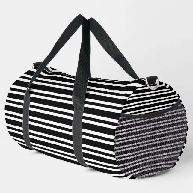 Black White Stripes Seamless Pattern Large Duffle Bag (Right Corner)