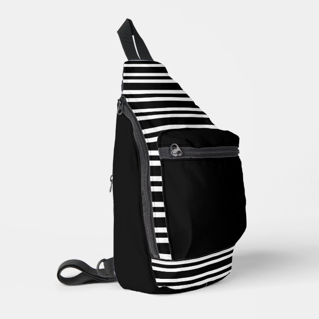 Black White Stripes Seamless Pattern Sling Bag (Left Corner)